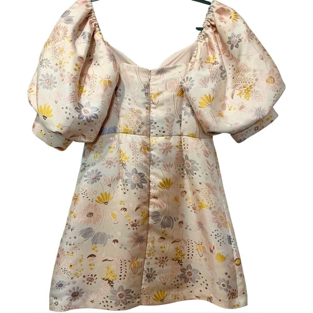 Slate & Willow Floral Embroidered Jacquard Puff Sleeve Mini Dress 6 - Picture 7 of 9